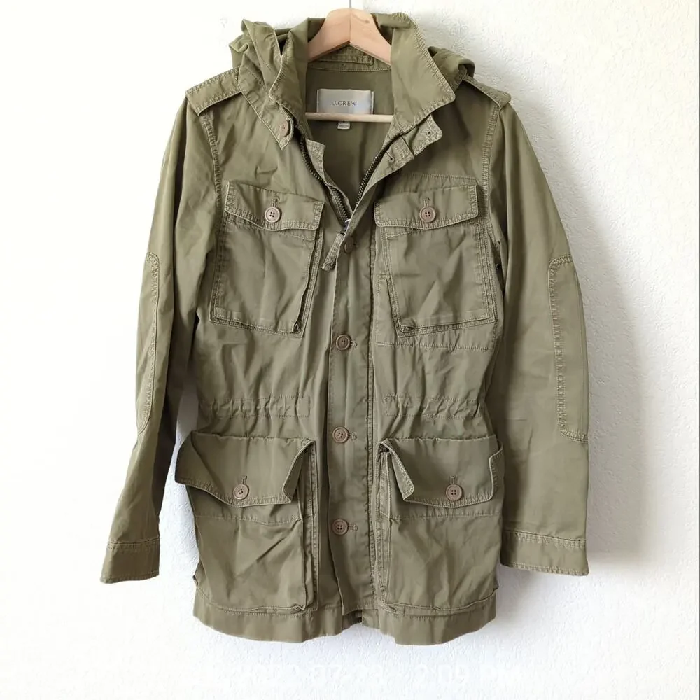 J. Crew Women's Boyfriend Fatigue Military Parka Jacket Size Small Utility Green